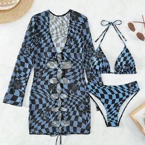 Checkered 3 pc swim size M/6 nwot